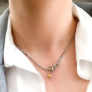🆕️ Two Tone 18K Gold Plated Stainless Steel Chain Necklace with Gold Ball Bar